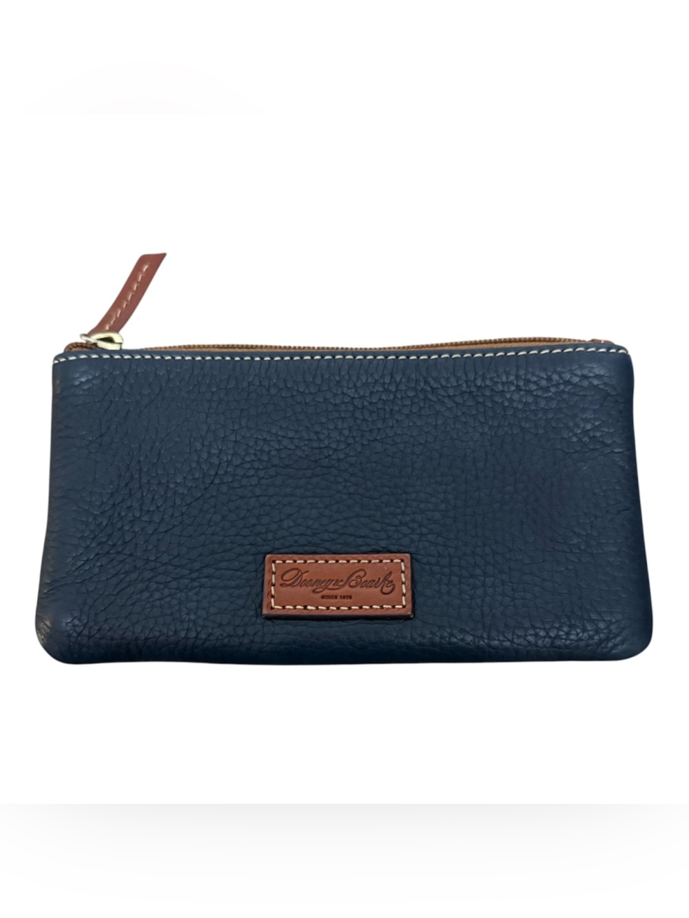 Dooney & Bourke Black Pebbled Leather Zip Top Card Case ID Window Coin Pouch
